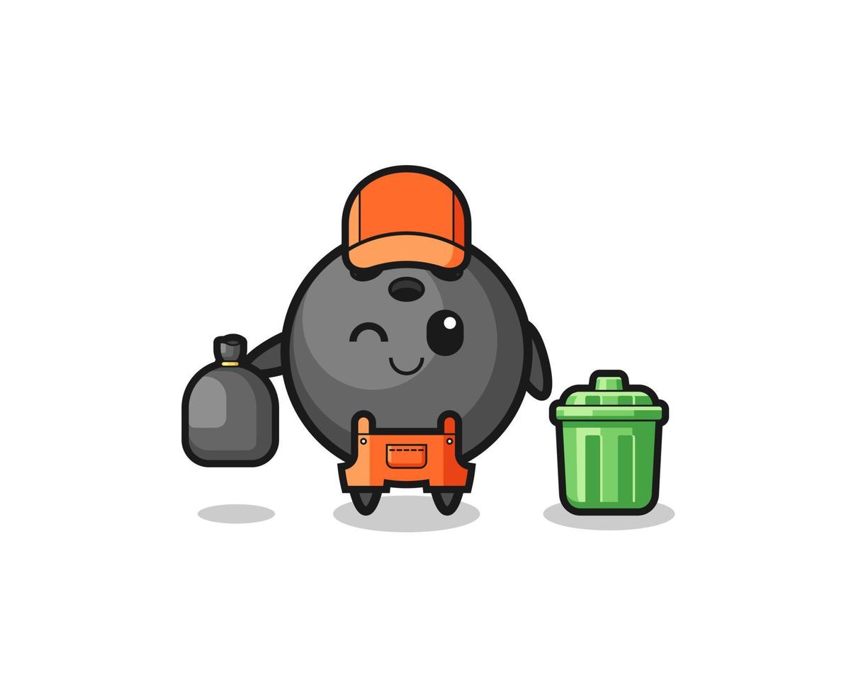 the mascot of cute bowling as garbage collector vector