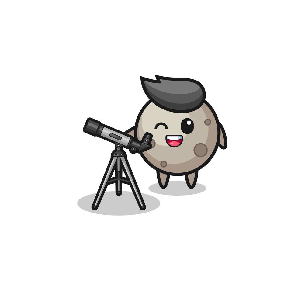 moon astronomer mascot with a modern telescope vector