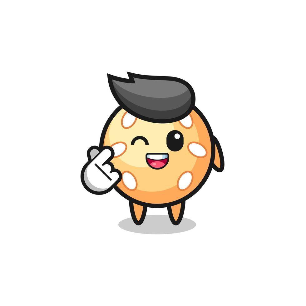 sesame ball character doing Korean finger heart vector