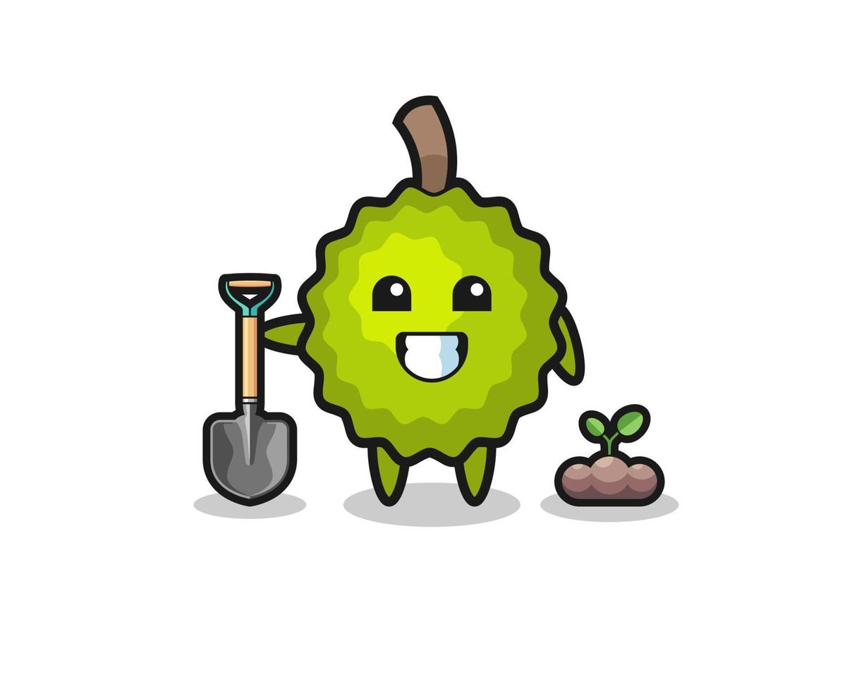 cute durian cartoon is planting a tree seed vector