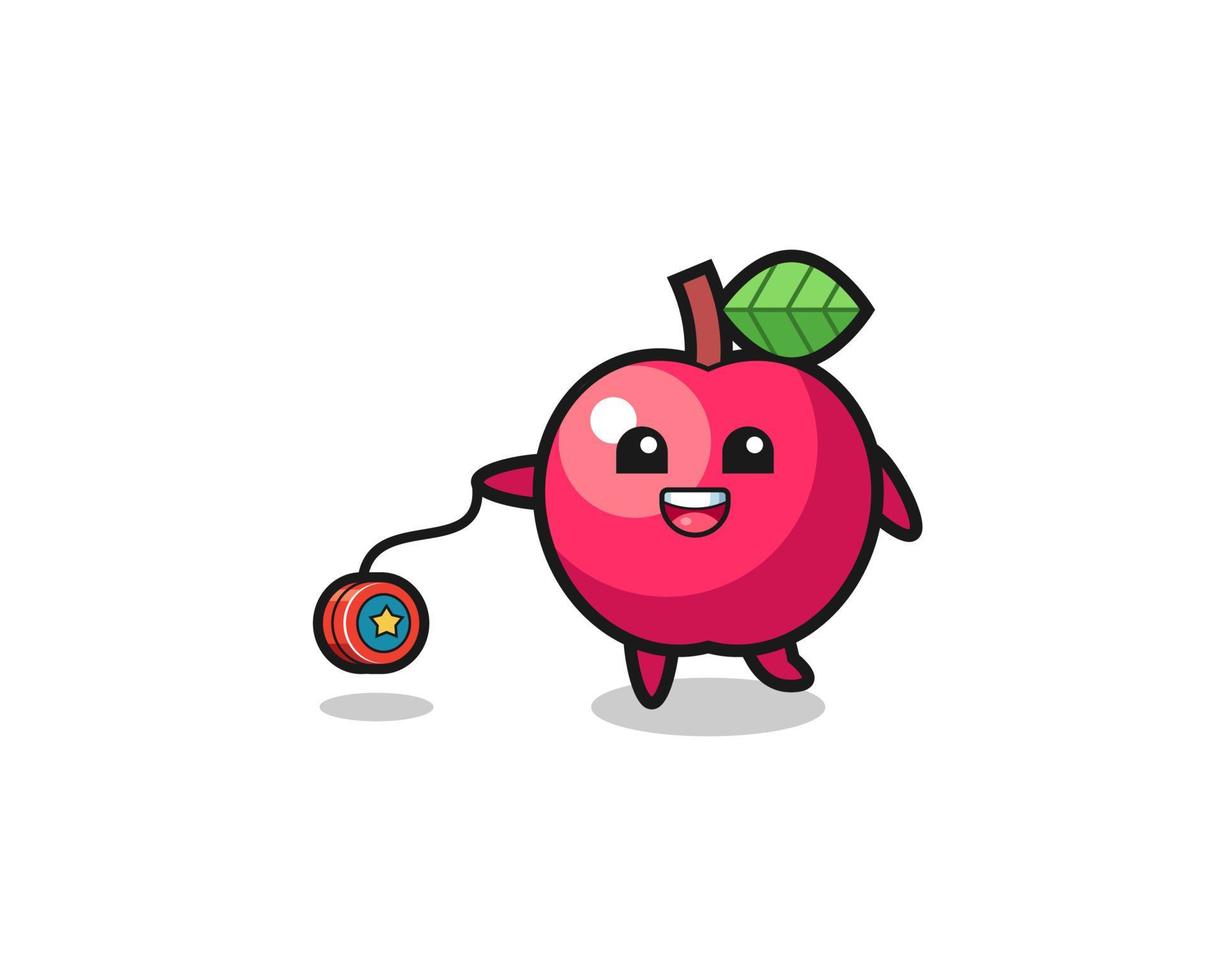 caricatura de manzana linda tocando un yoyo vector