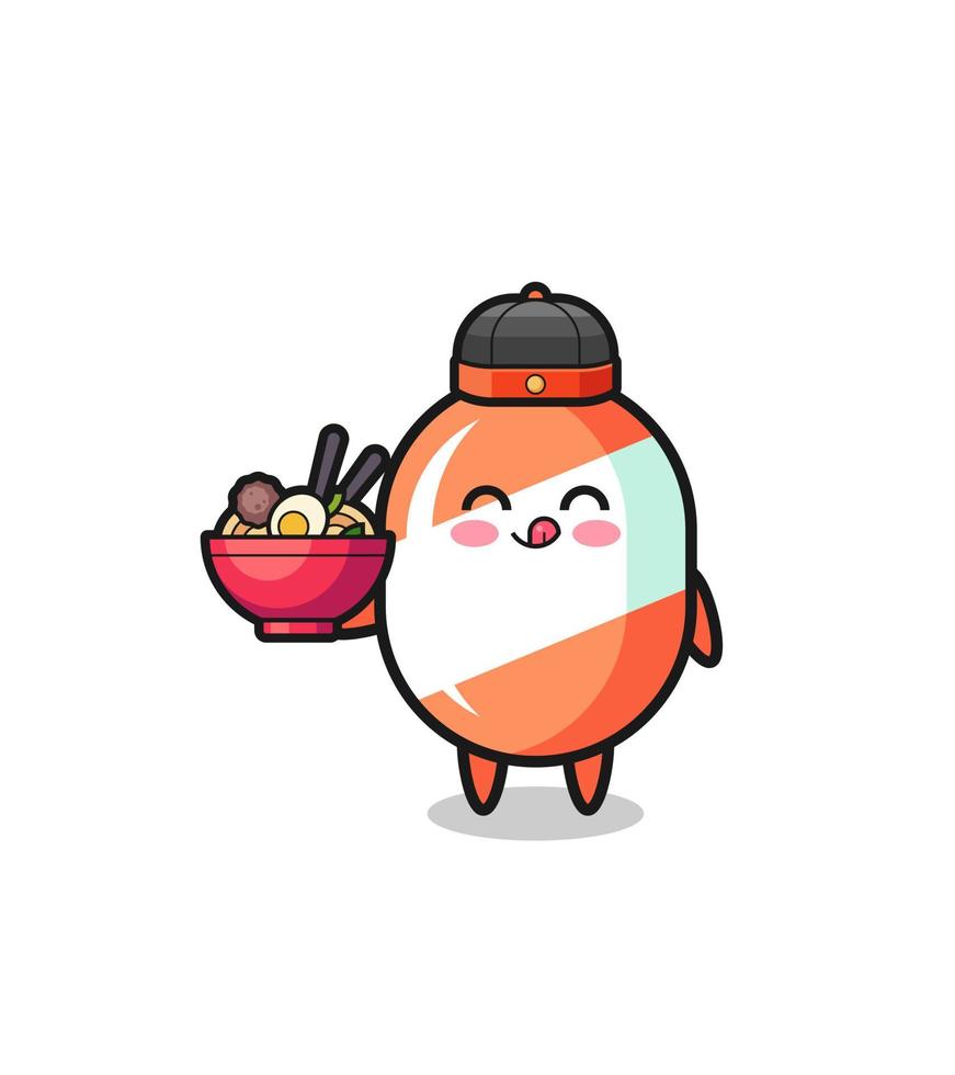 candy as Chinese chef mascot holding a noodle bowl vector