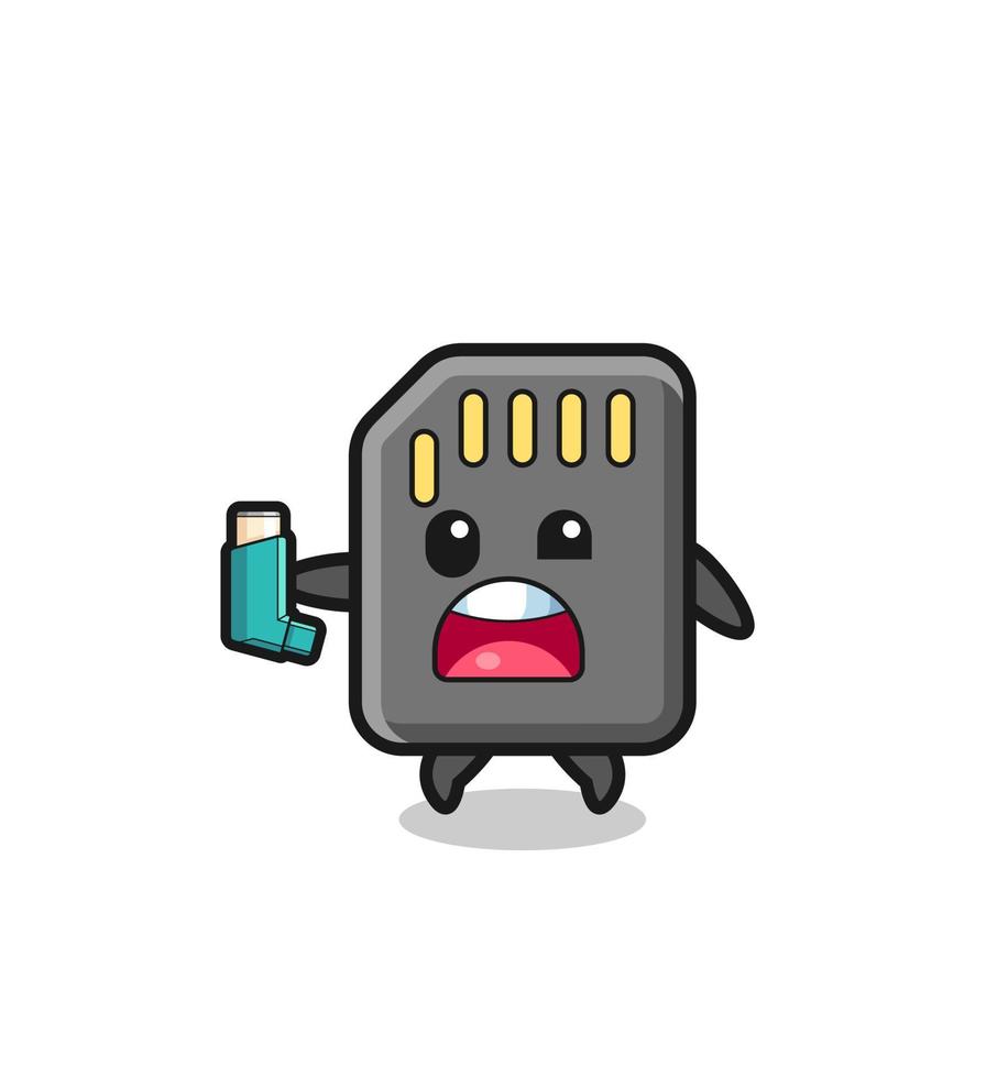 memory card mascot having asthma while holding the inhaler vector