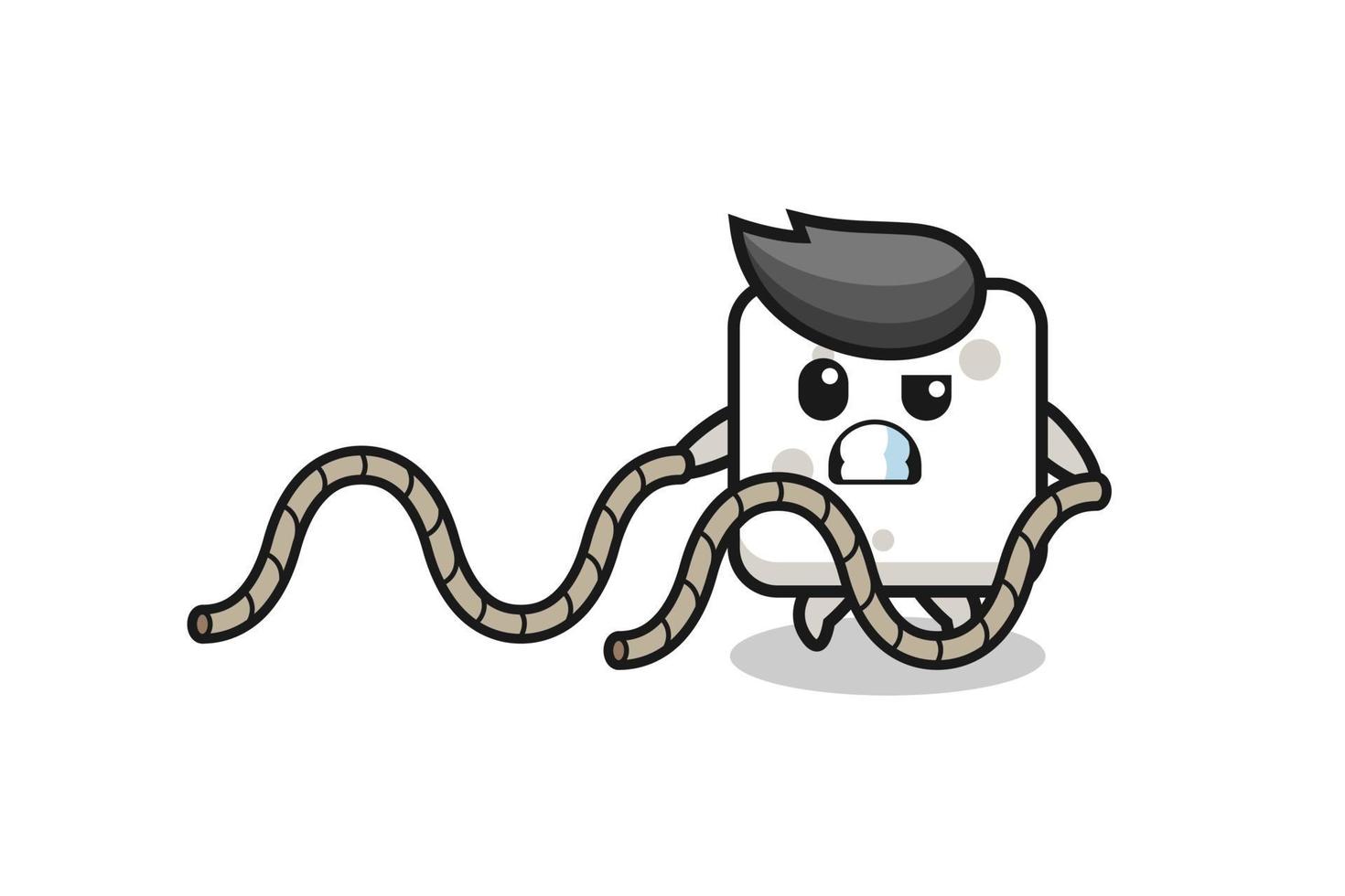 illustration of sugar cube doing battle rope workout vector