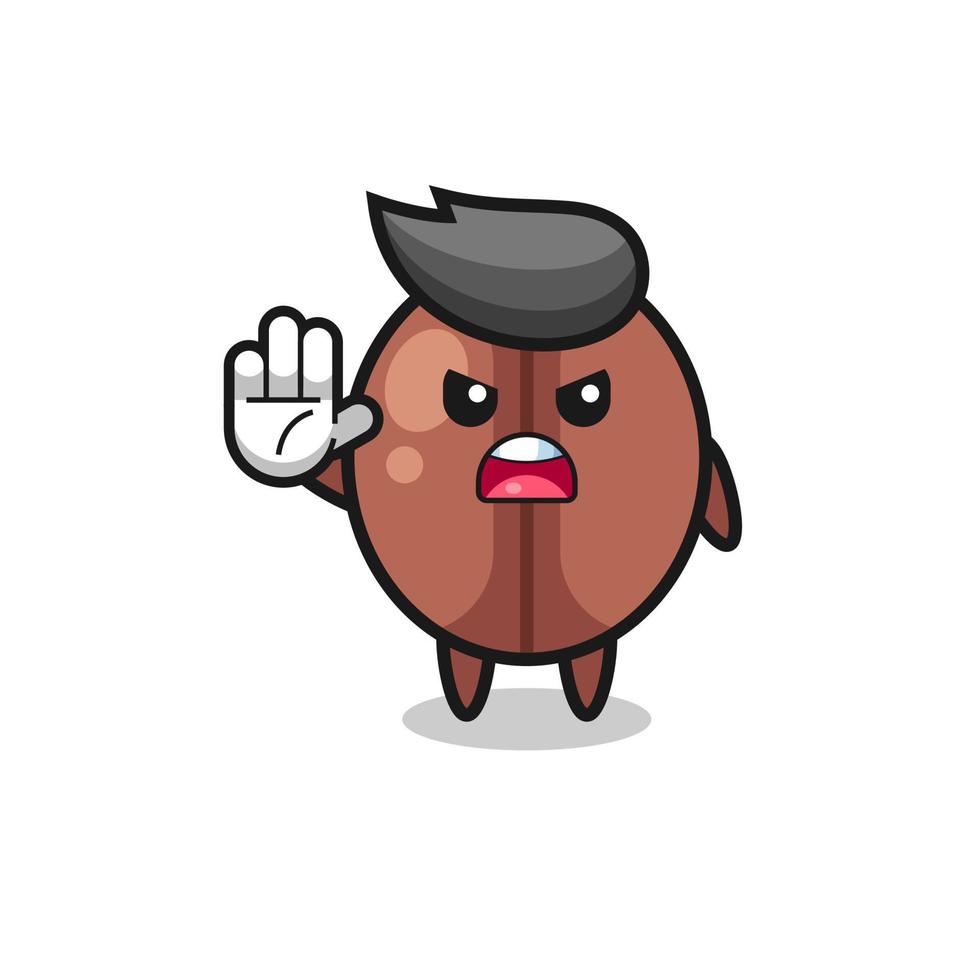 coffee bean character doing stop gesture vector