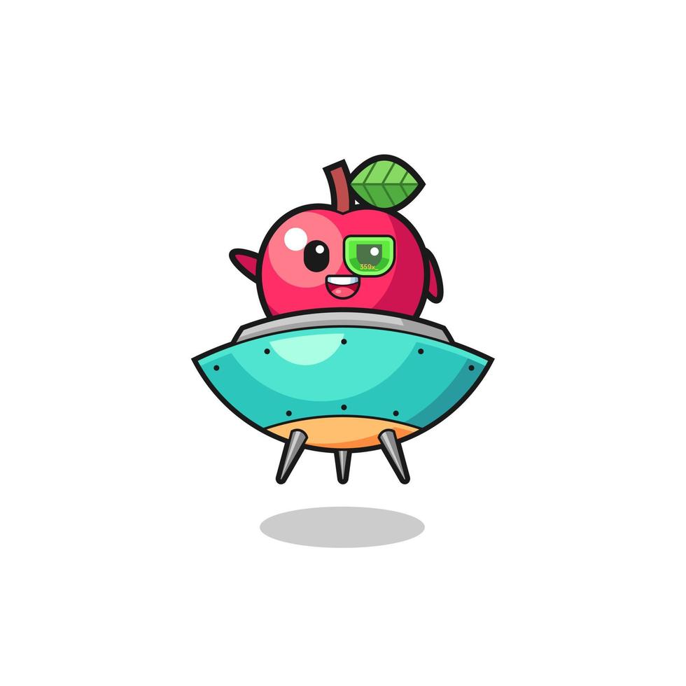 apple cartoon riding a future spaceship vector