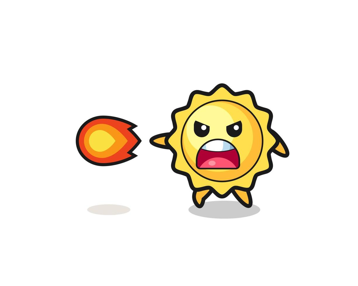 cute sun mascot is shooting fire power vector