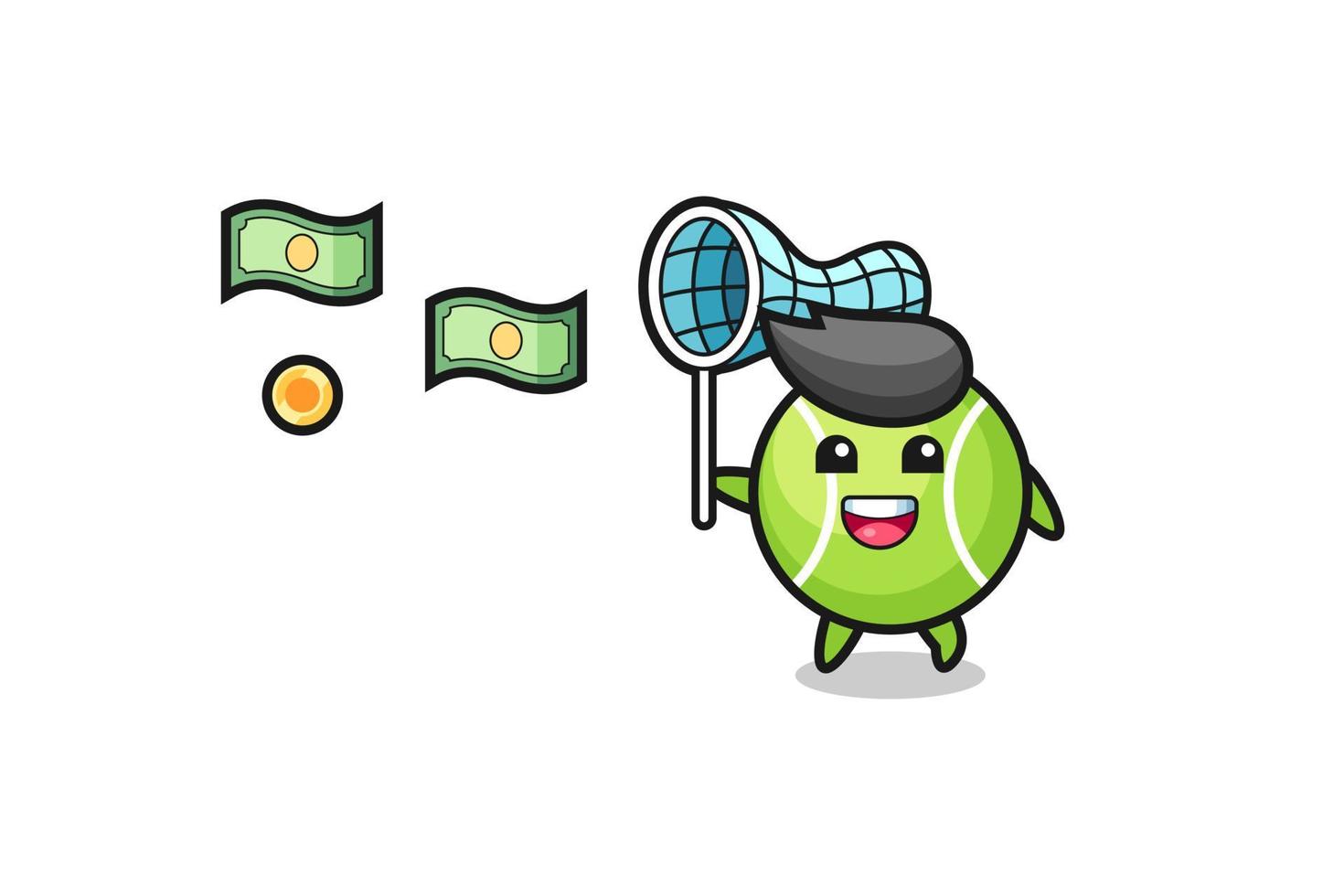 Ilustración del tenis atrapando dinero volador. vector