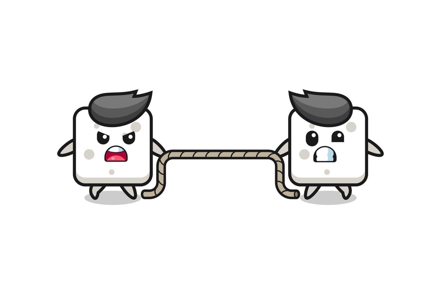 cute sugar cube character is playing tug of war game vector