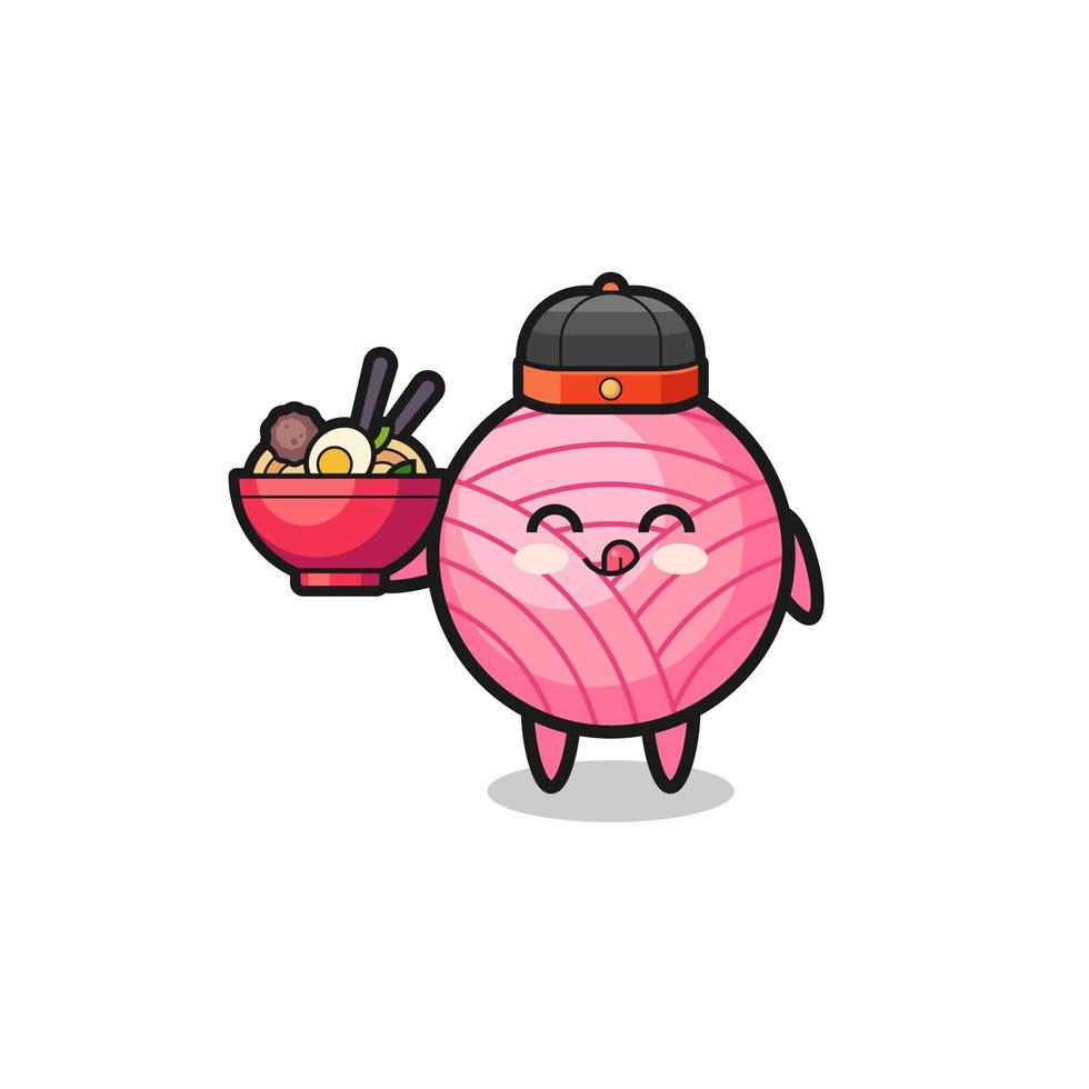 yarn ball as Chinese chef mascot holding a noodle bowl vector