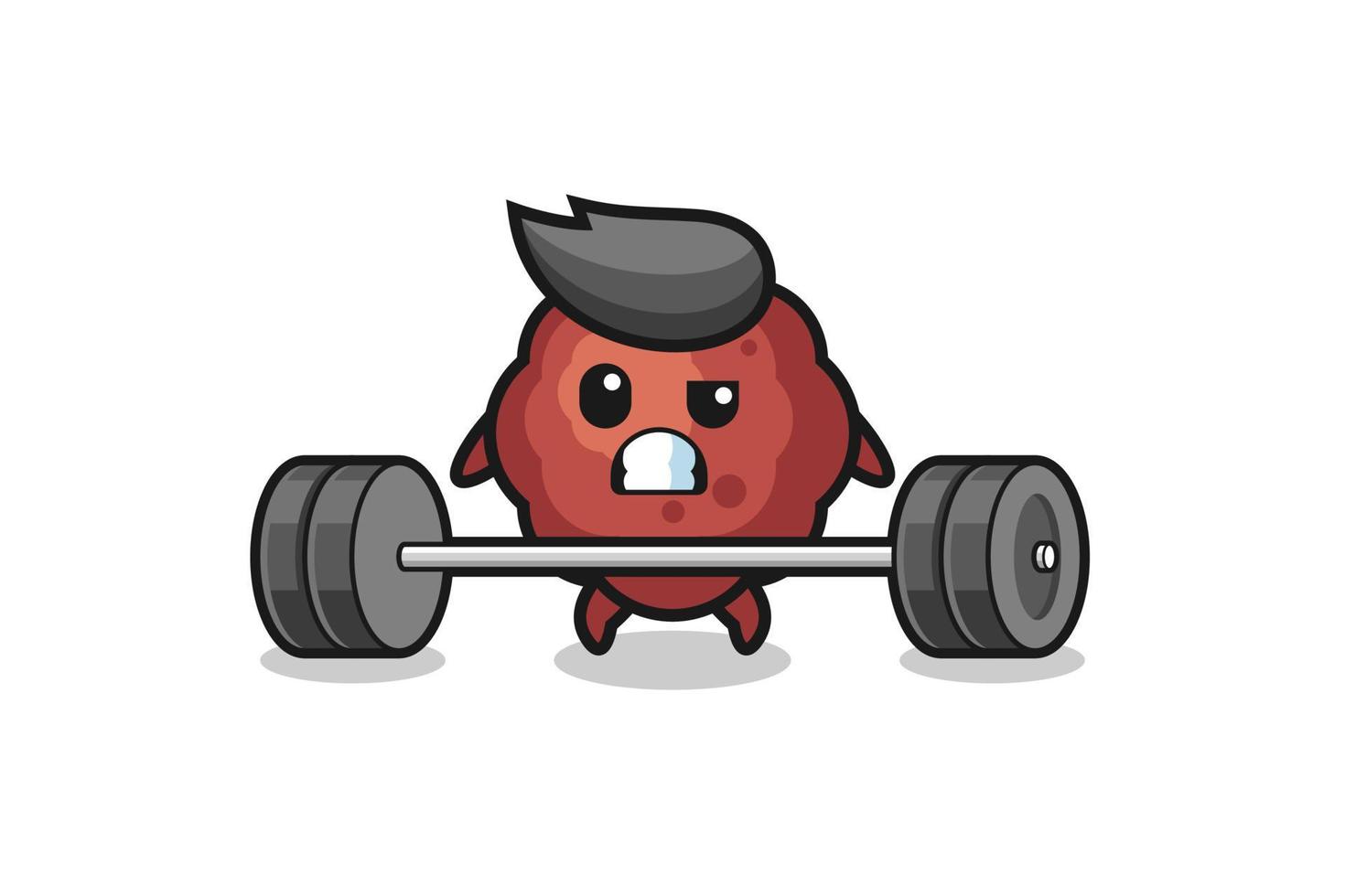 cartoon of meatball lifting a barbell vector