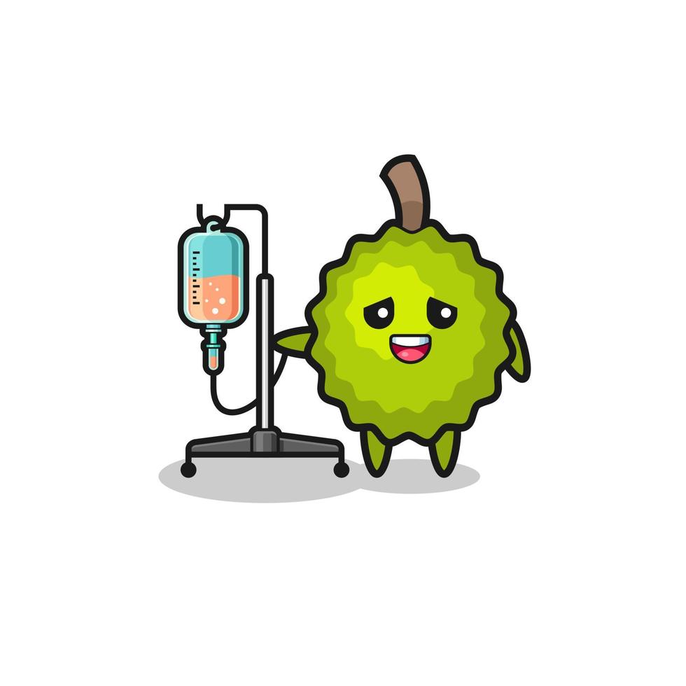 cute durian character standing with infusion pole vector