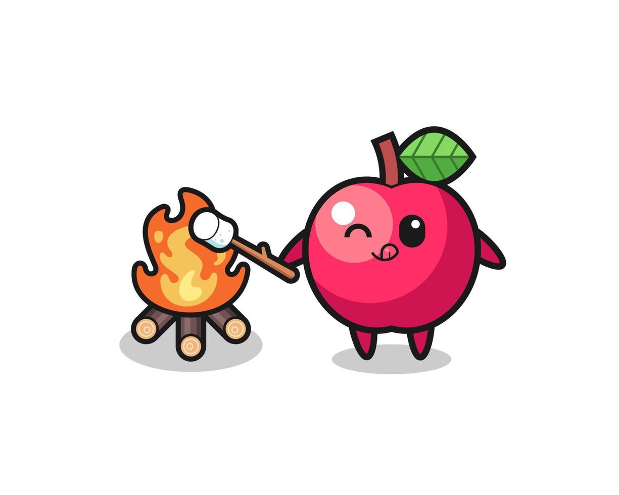 personaje de manzana está quemando malvavisco vector