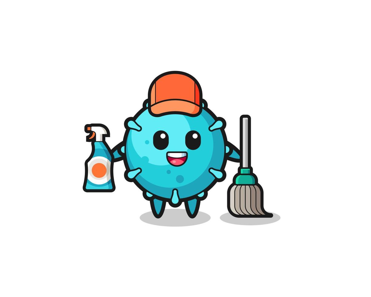 lindo personaje de virus como mascota de servicios de limpieza vector