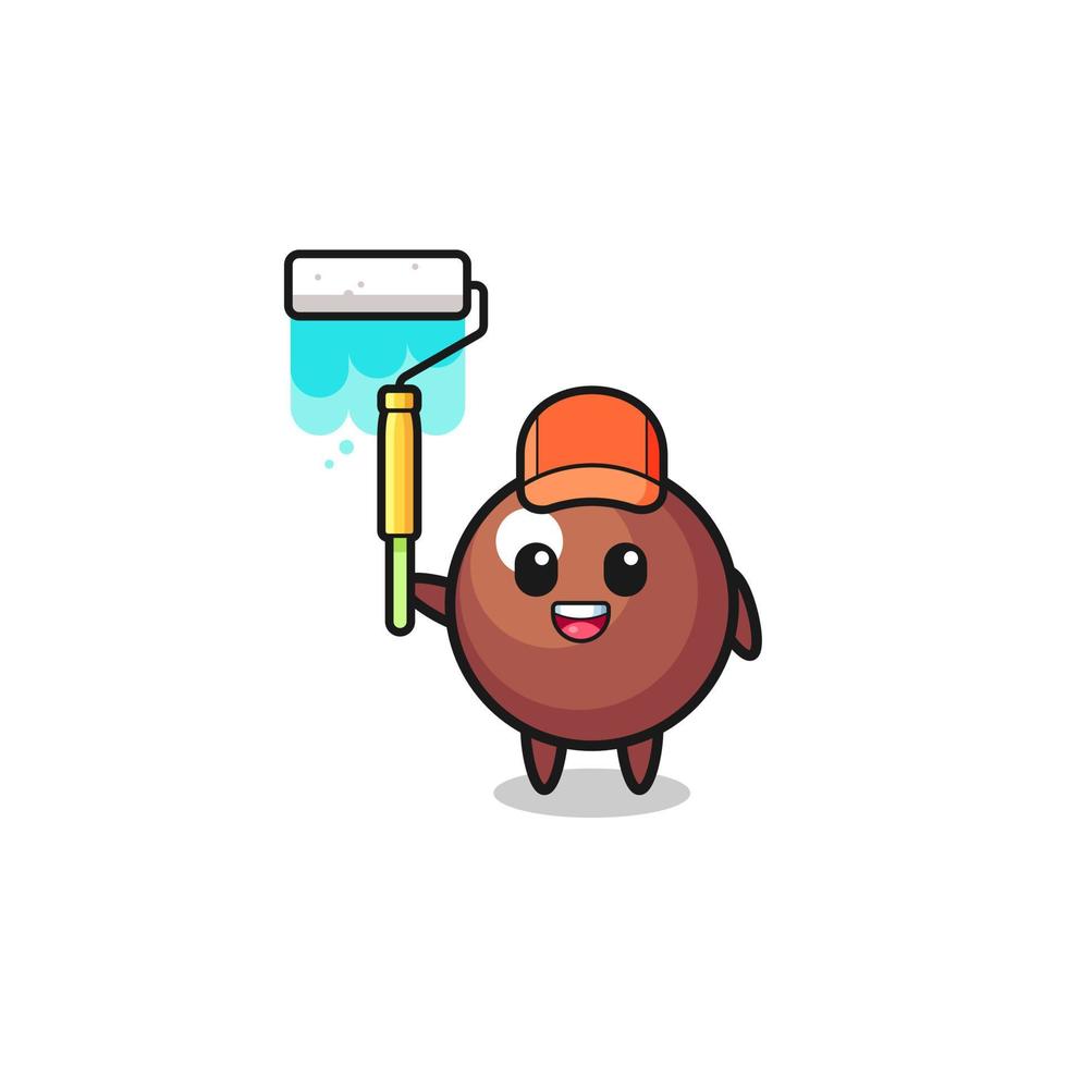 the chocolate ball painter mascot with a paint roller vector