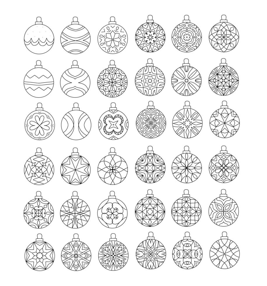 set of christmas bauble with geometric patterns vector