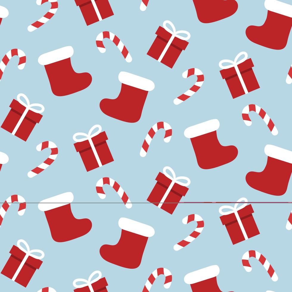 calcetín de navidad de patrones sin fisuras con regalos y dulces vector