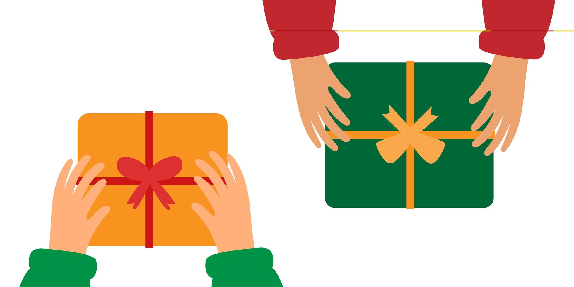 Gift in hands. view from above vector
