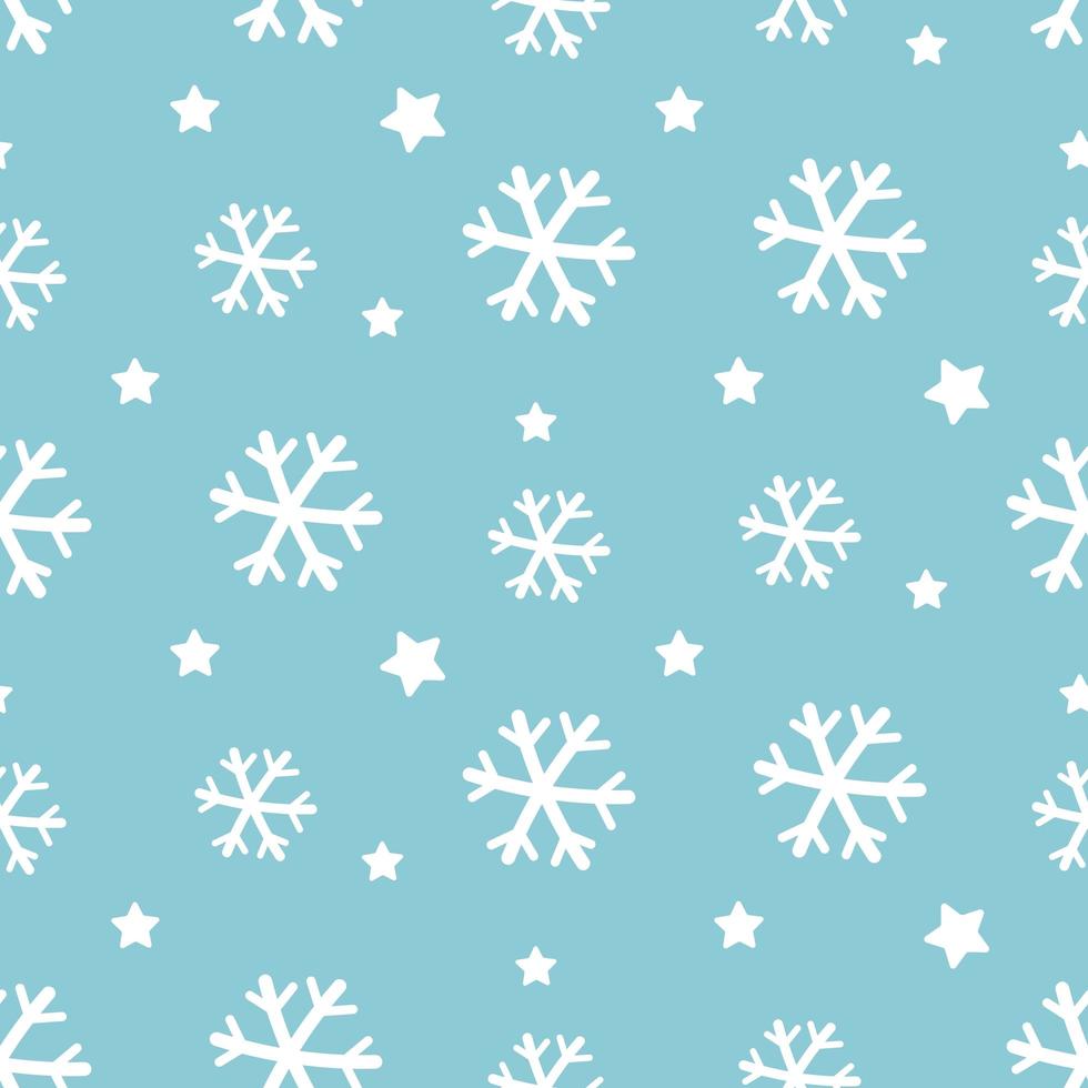 White snowflakes seamless pattern on blue background vector