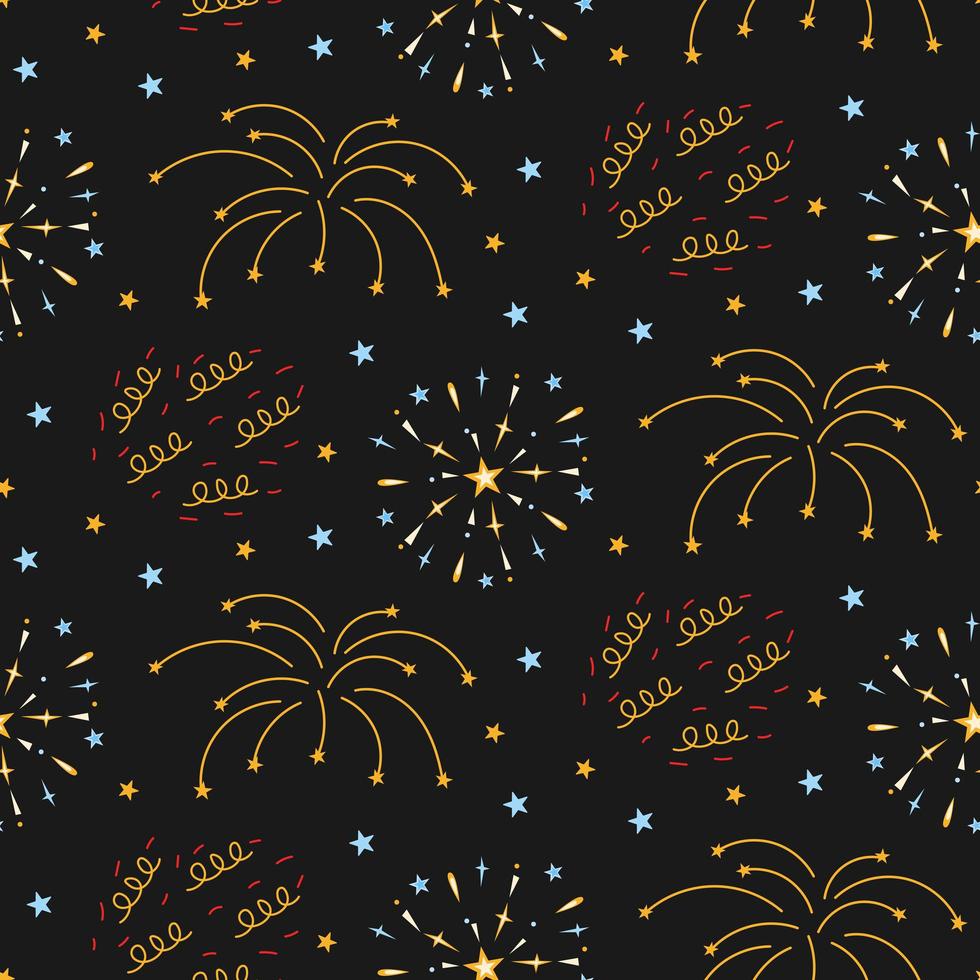 Fireworks seamless pattern on night background vector