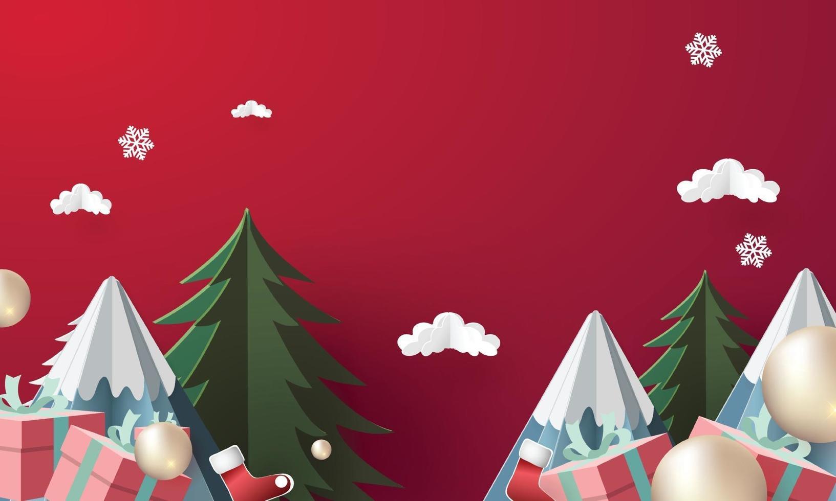 feliz navidad día fondo de arte de papel con caja de regalo nieve arte de papel santa vector illustation