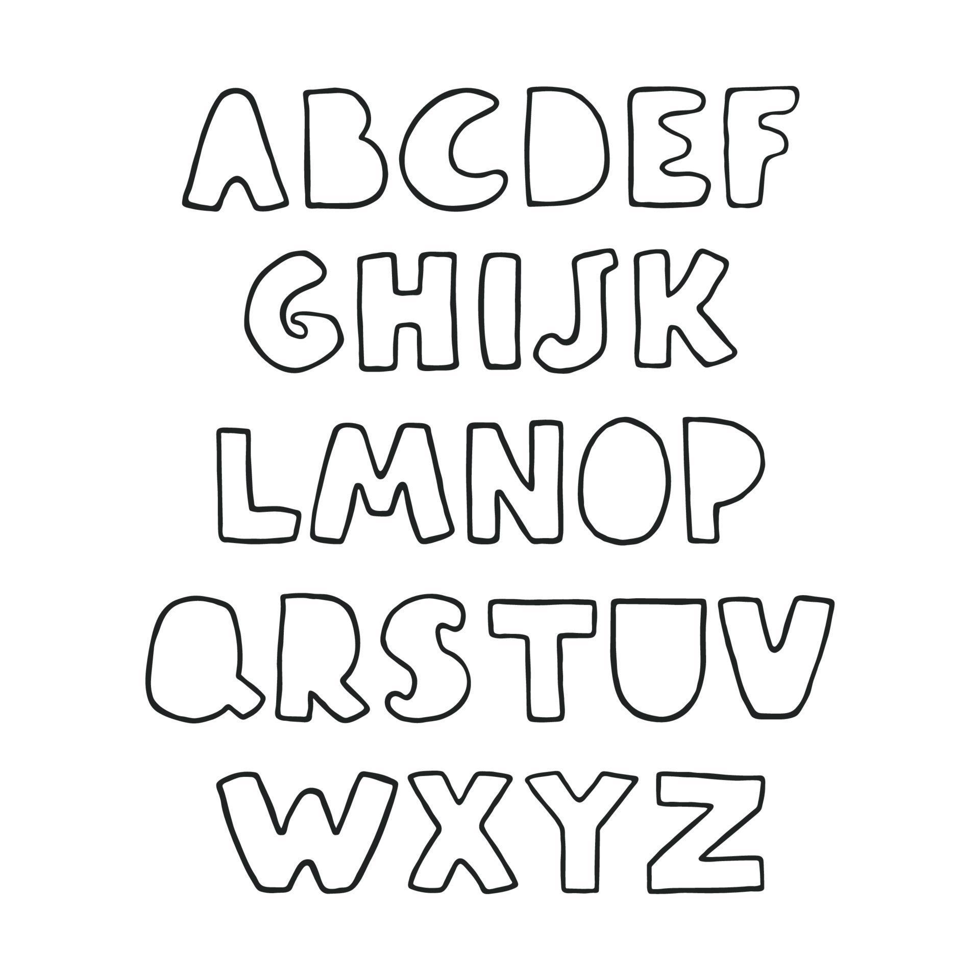 Vector cute black and white outline alphabet for kids. Can be used as