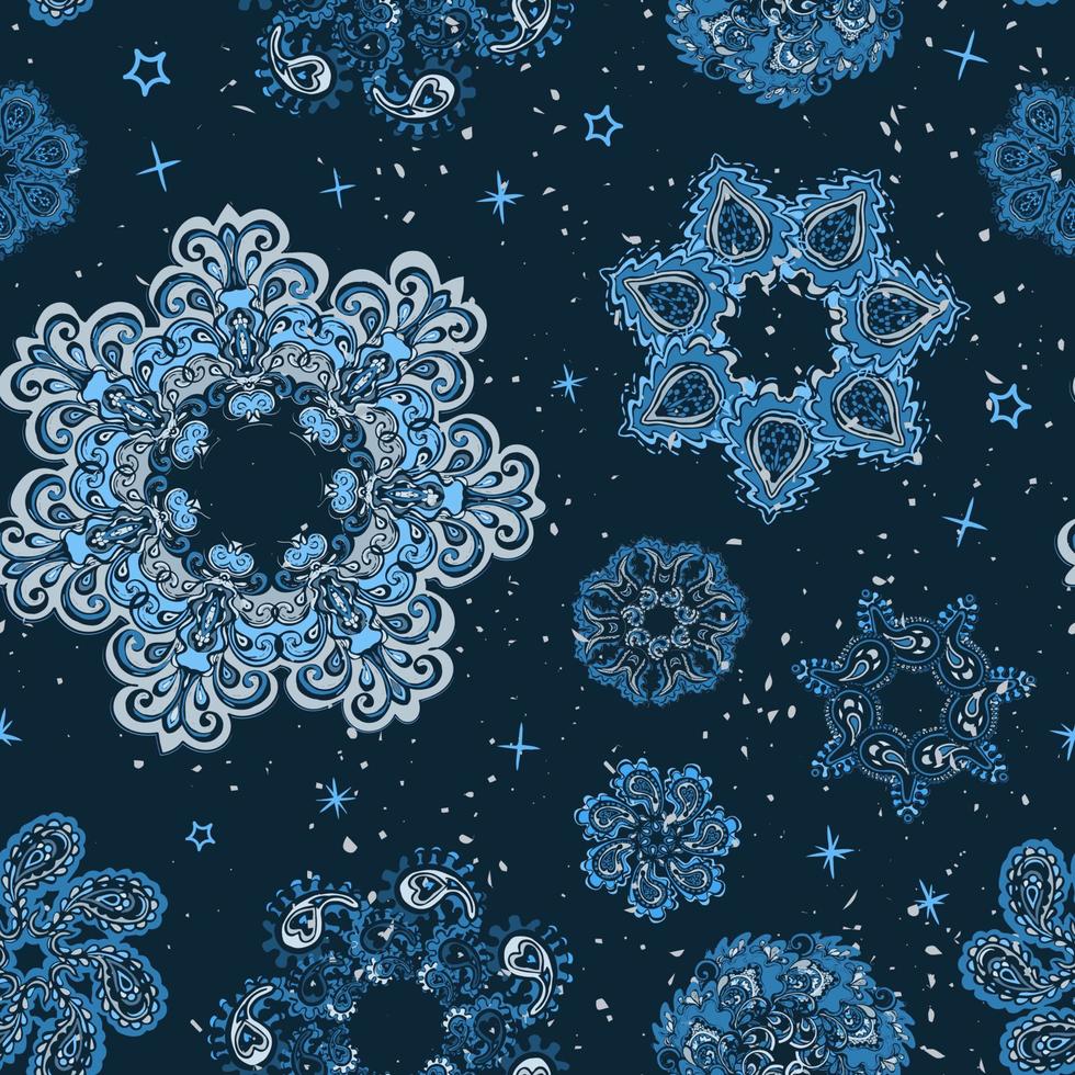 Vector modern seamless pattern with colorful hand draw illustration of snowflakes. Use it for wallpaper, textile print, fills, web page, surface textures, wrapping paper, design of presentation