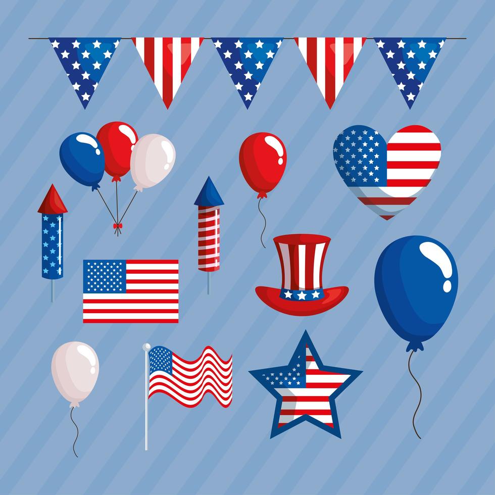 Independence day icon collection vector