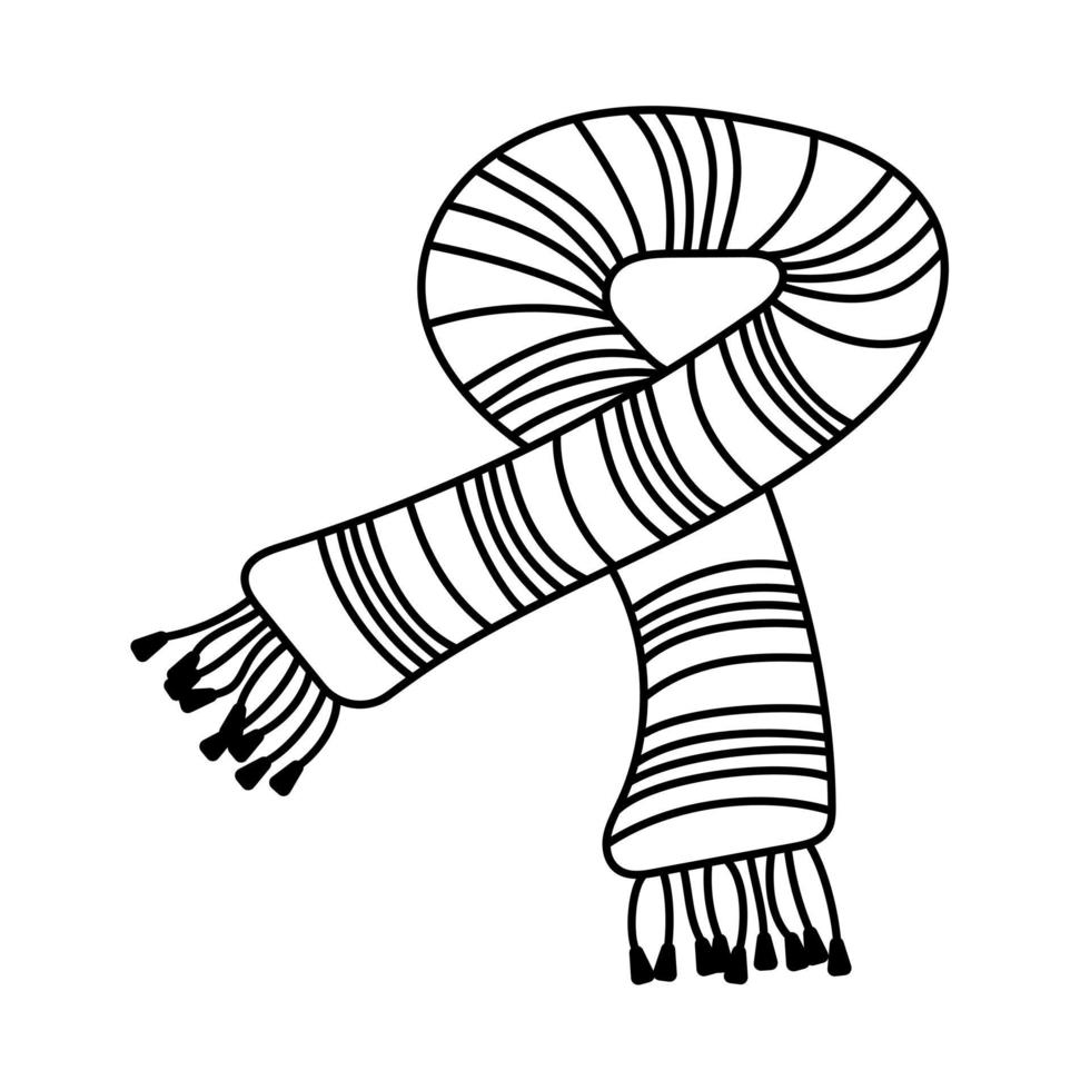 Warm striped knitted scarf in doodle style. vector