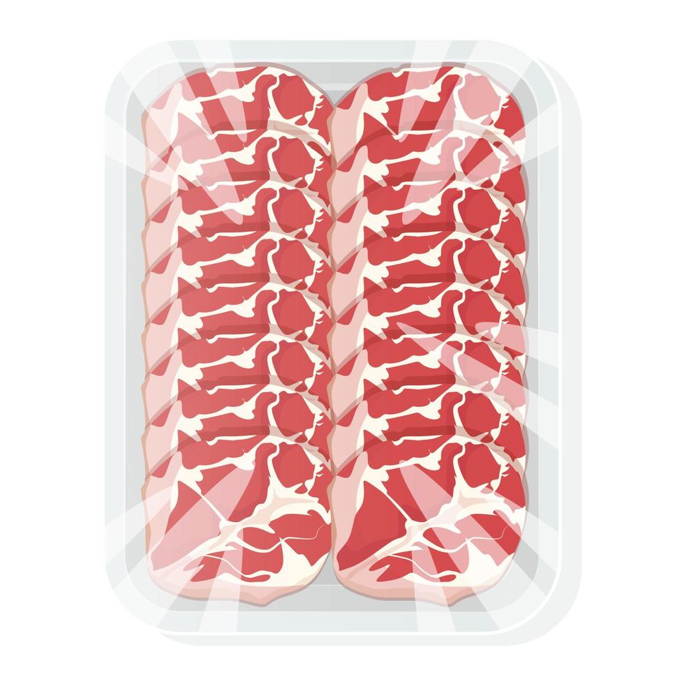 Smoked sliced meat in a tray. Vacuum packaging for the supermarket. Vector illustration.