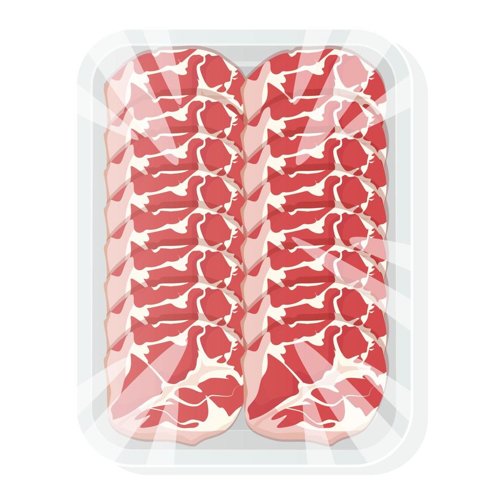 carne ahumada en rodajas en una bandeja. envasado al vacío para el supermercado. ilustración vectorial. vector