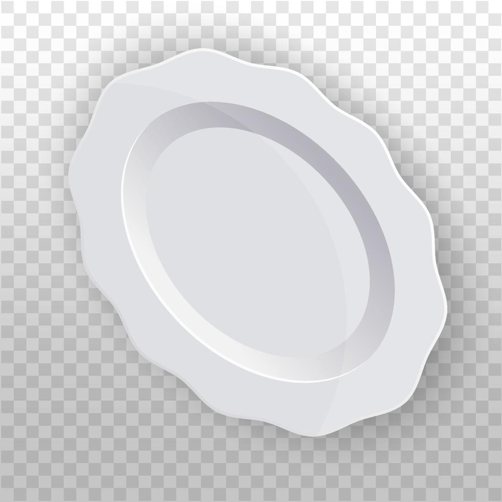 White oval plate with a wavy edge. Clean tableware for the kitchen. Porcelain. Vector template for food display. Top view.