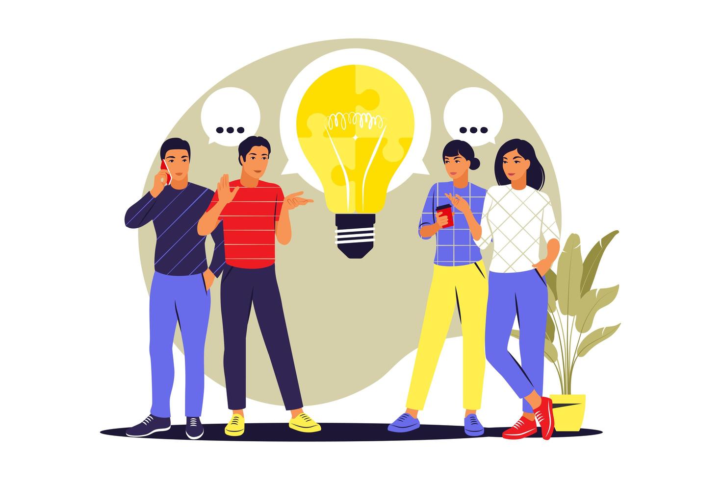 Business idea generation. Marketing strategies. Start up launching, Brainstorm meeting concept. Vector illustration. Flat.