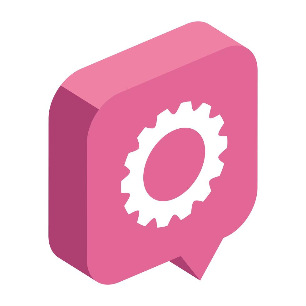 isometric gear in speech bubble vector