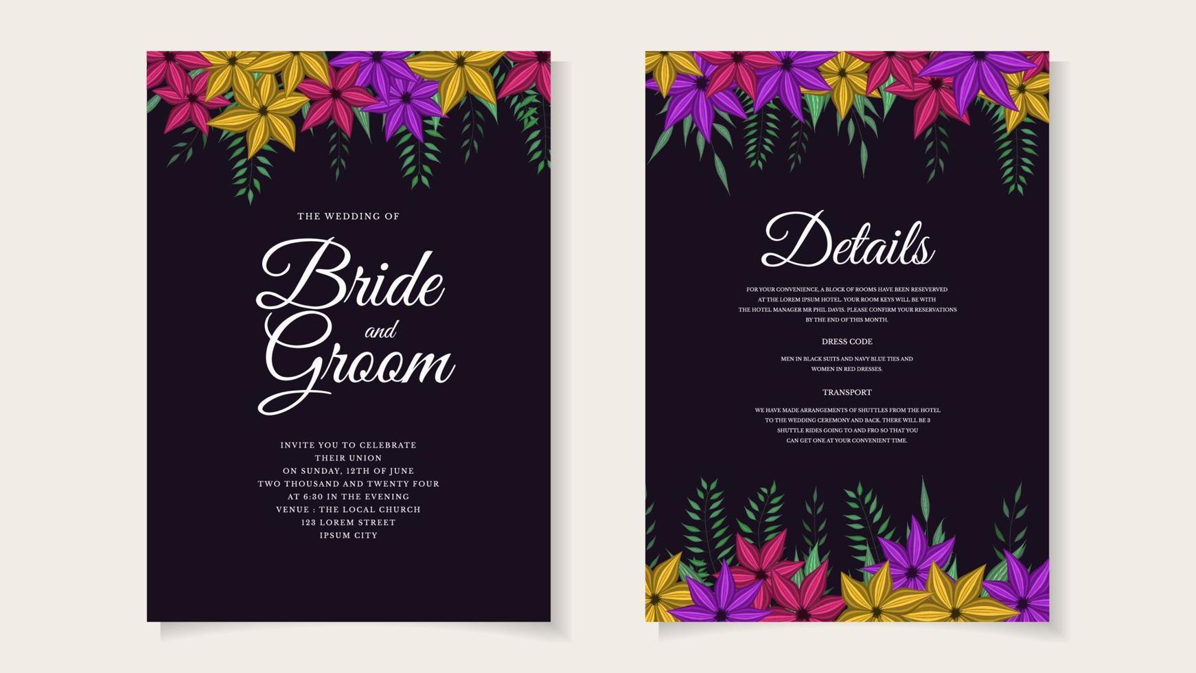 Rustic Wedding Invitation floral invite thank you, rsvp modern card. vector