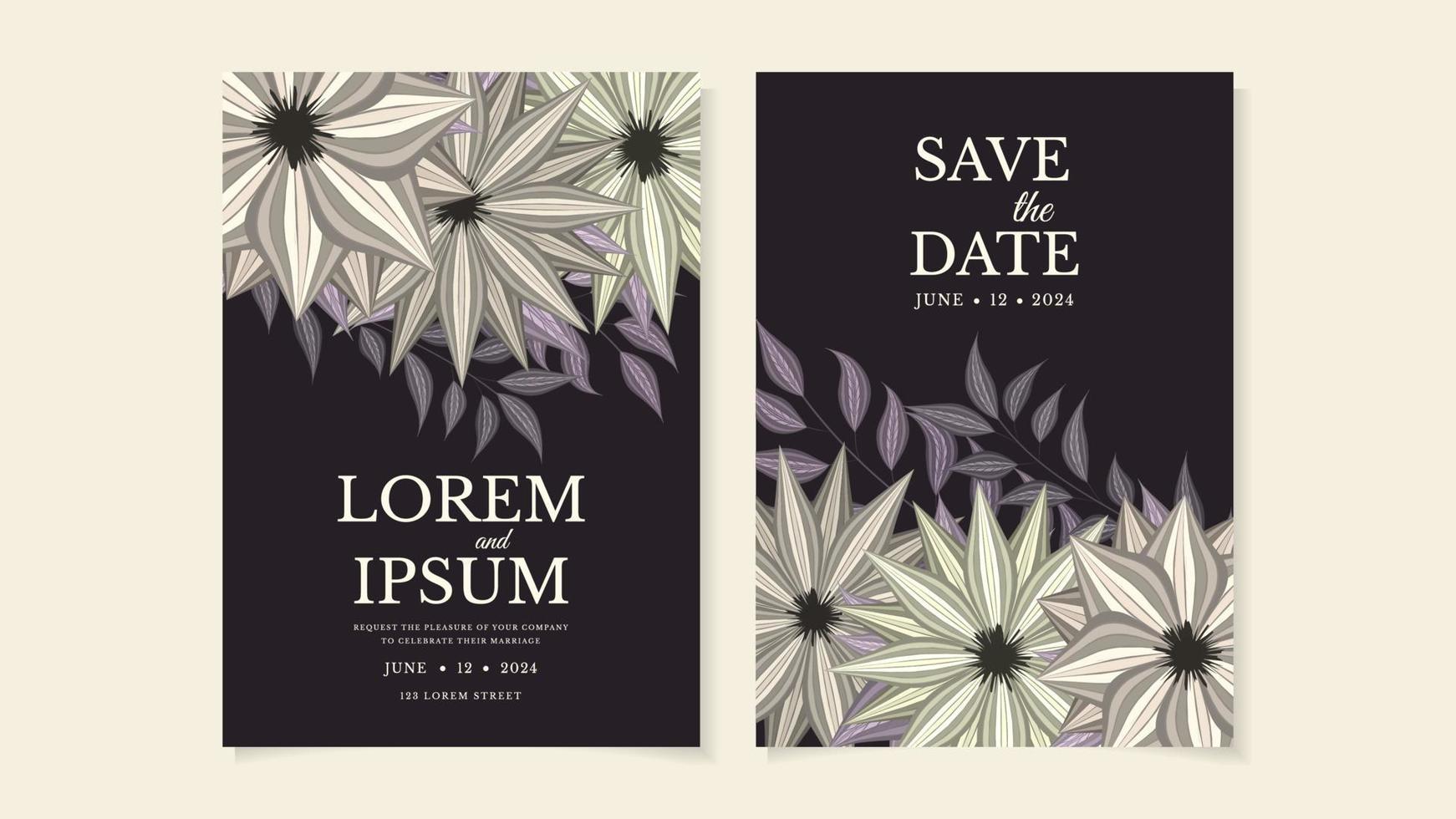 Floral Wedding card template flowers botanic invite Save the date RSVP vector