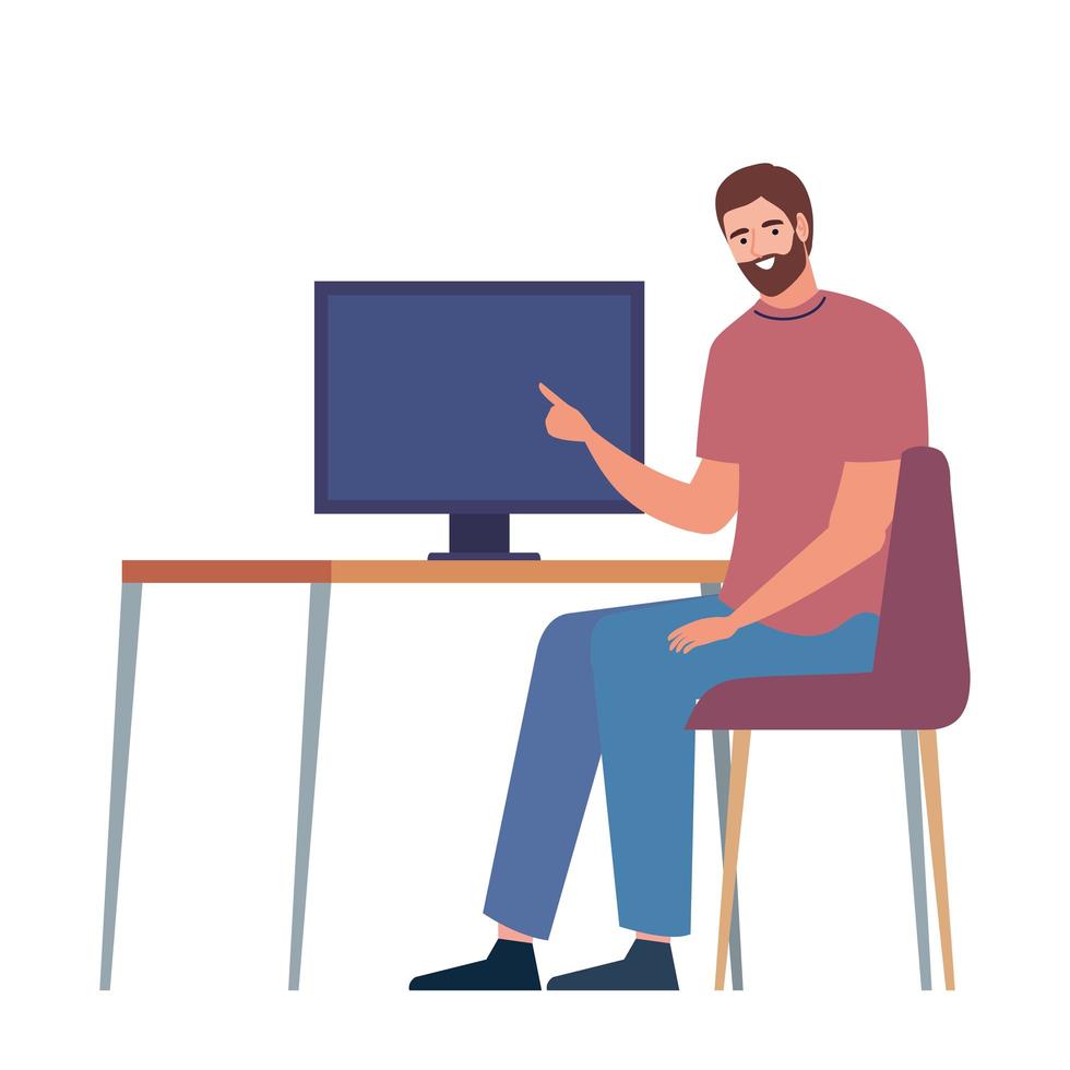 man in the desktop computer vector