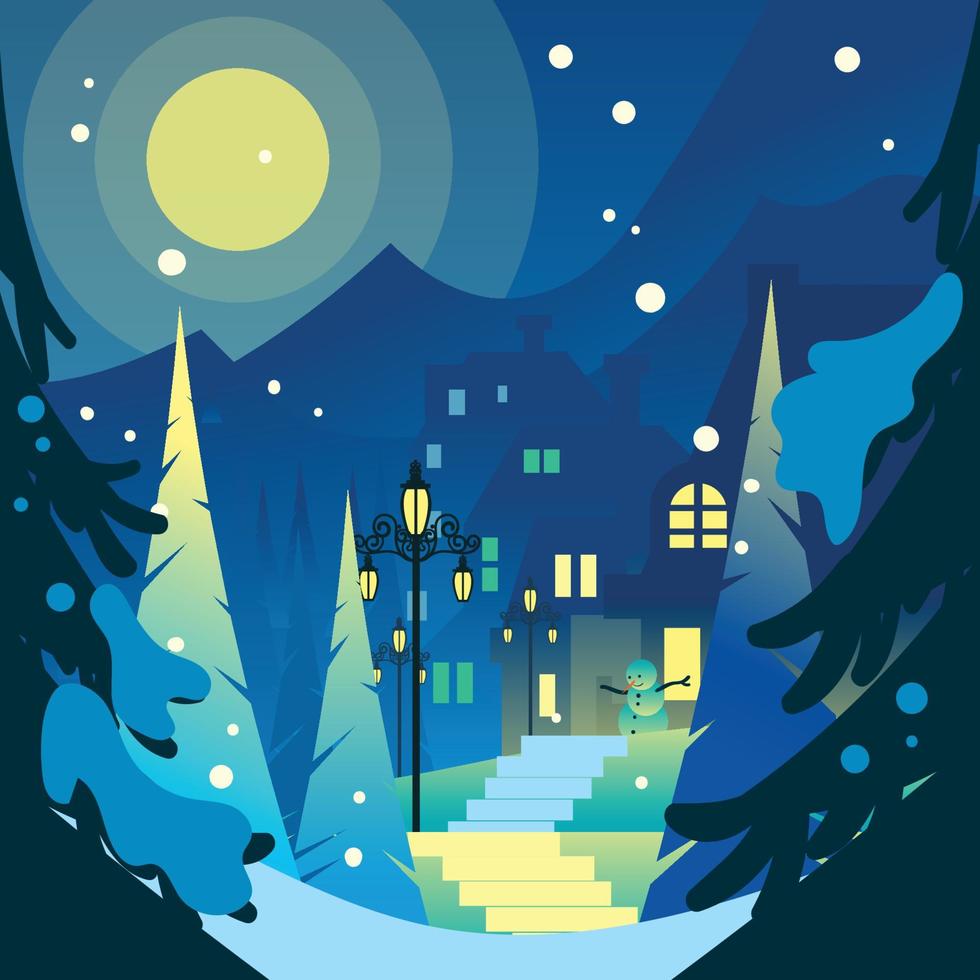 Winter Night With Full Moon vector