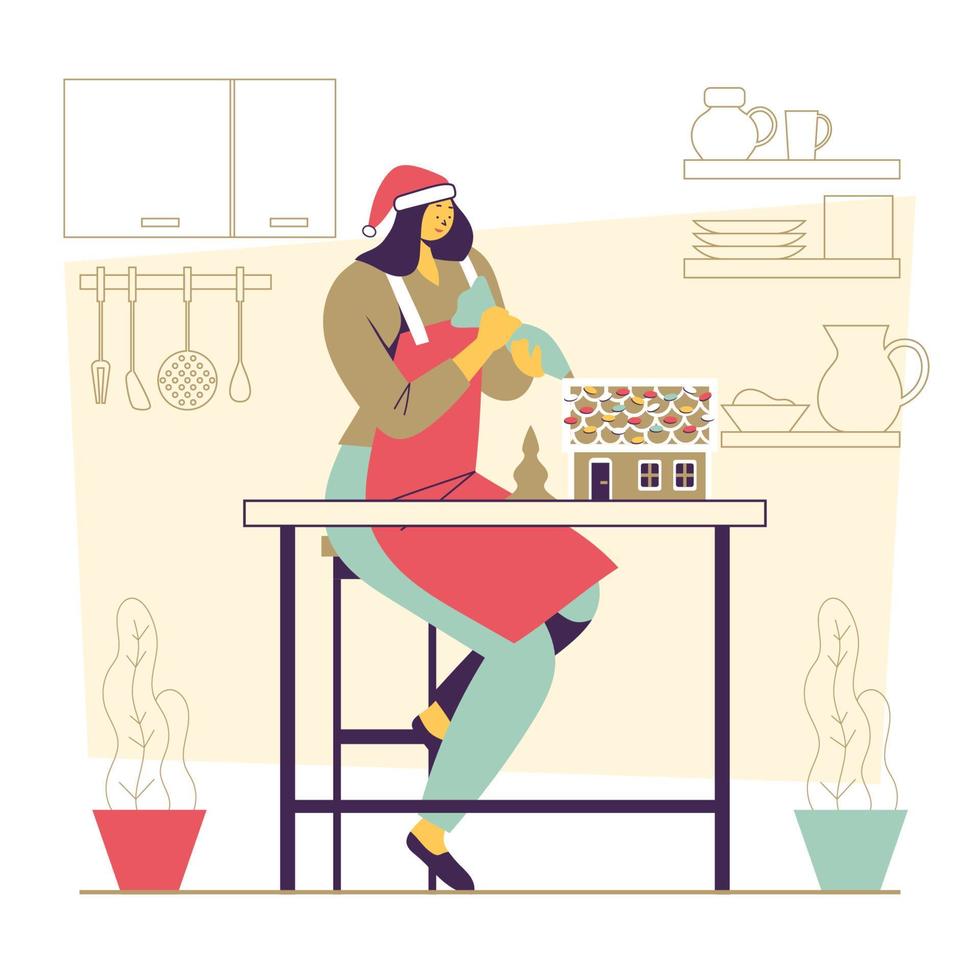 Happy Women Decorating Ginger Bread House vector