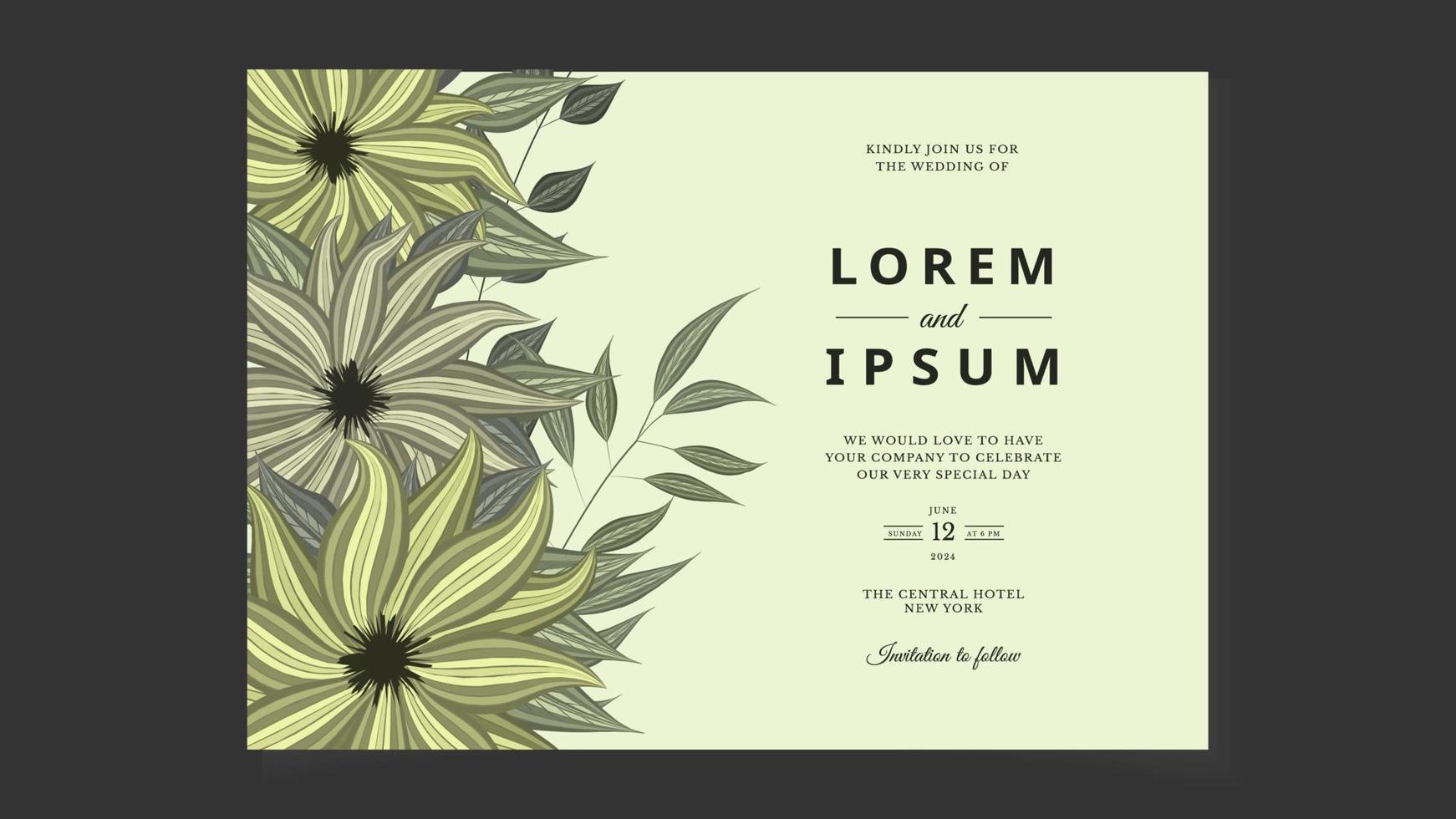 Plantilla de tarjeta de invitación de evento de matrimonio de boda de flor floral abstracta vector