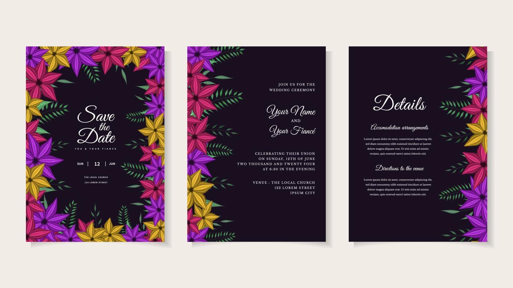 Flower marriage wedding invite card flower Save the date RSVP thanks vector