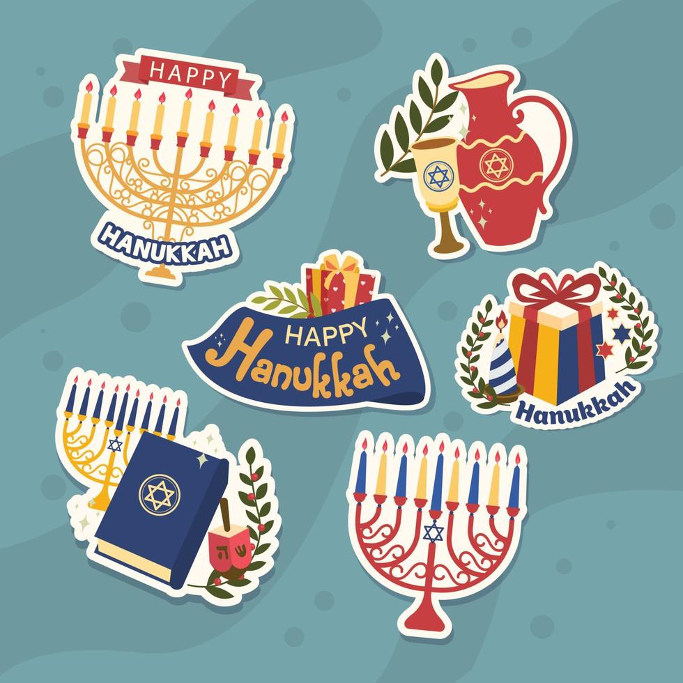 colección de pegatinas de la menorah de hanukkah vector