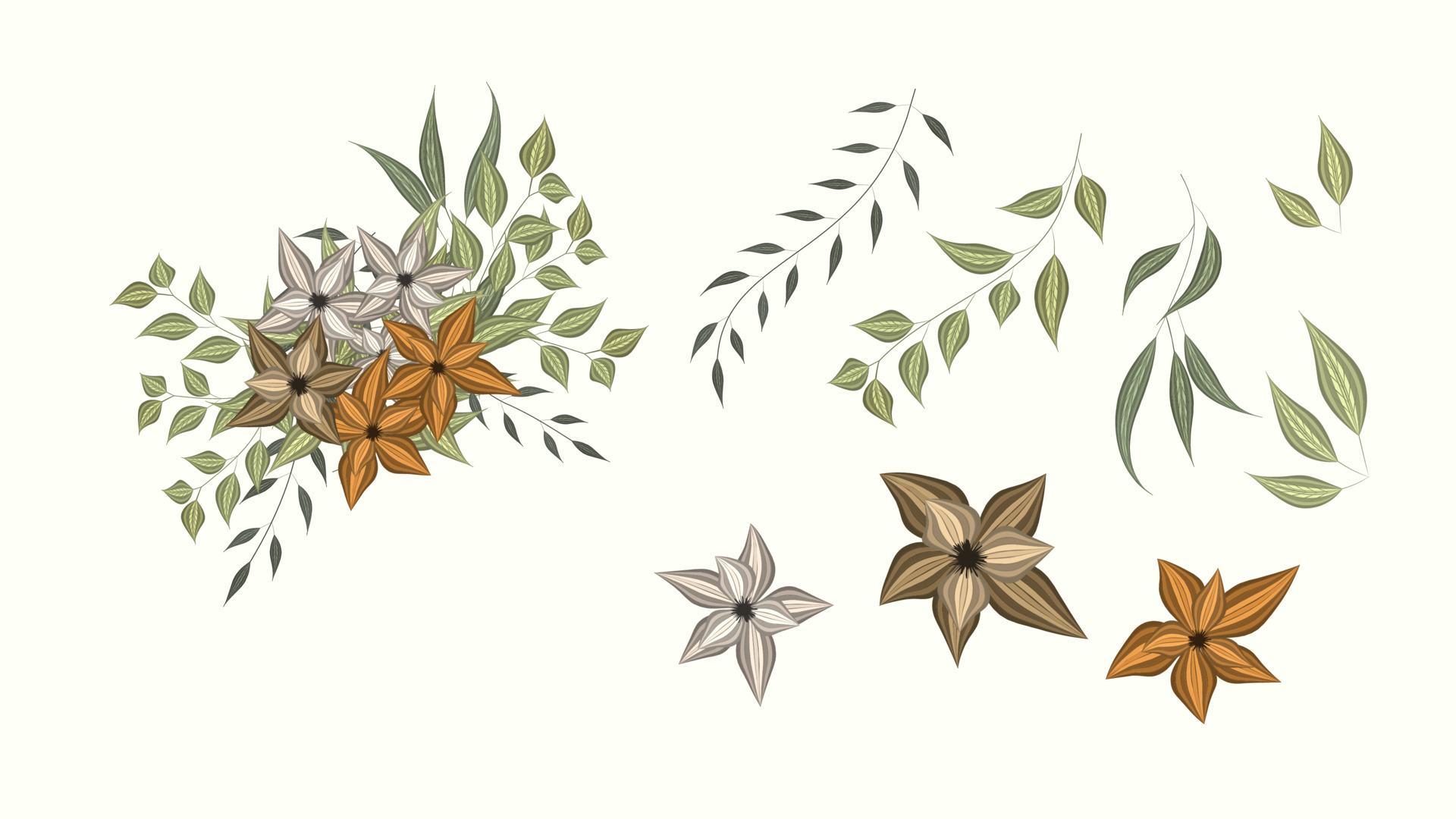 Set of floral elements editable elegant garden flowers arrangements ...