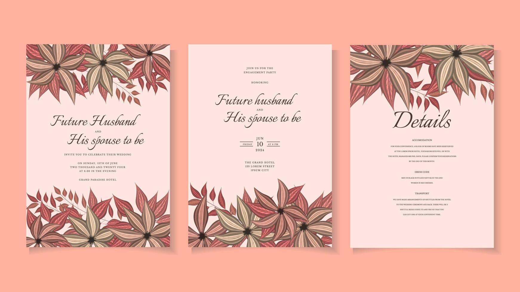 Romantic botanic Floral Wedding invite flower thank rsvp save the date vector