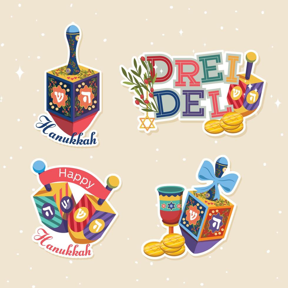 Colorful Happy Hanukkah with Dreidel Sticker vector