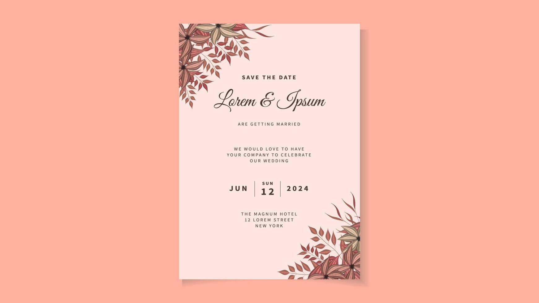 Floral wedding invitation card flower. Save the date, RSVP thank you vector