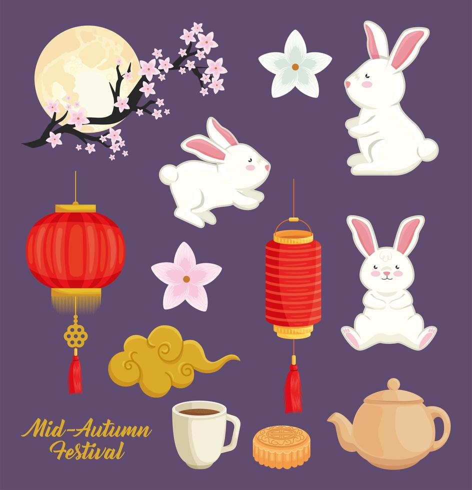 bundle of mid autumn festival vector