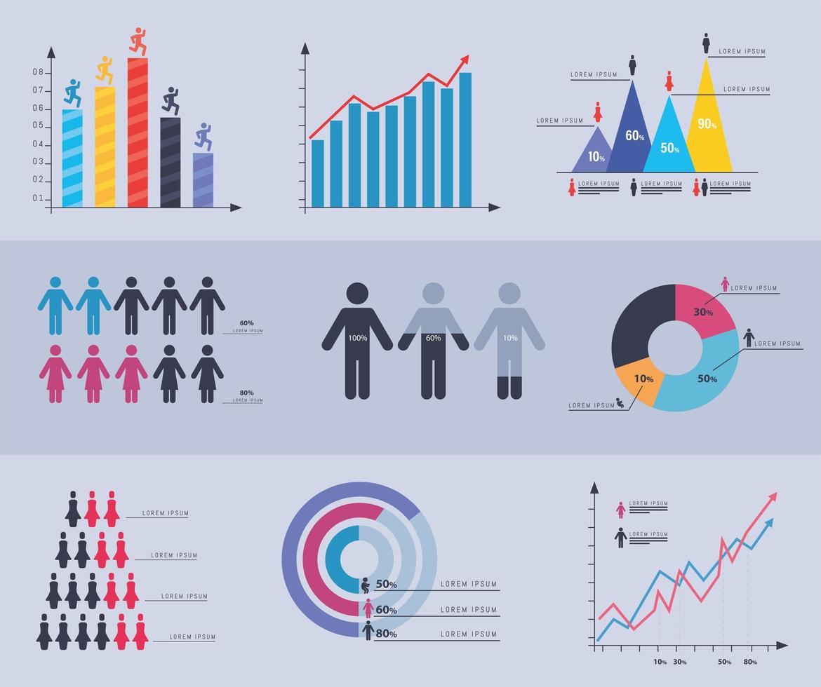 Demography chart icon collection vector