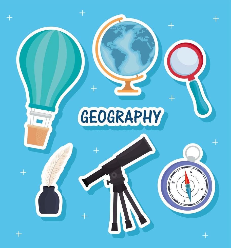 six geography supplies icons vector