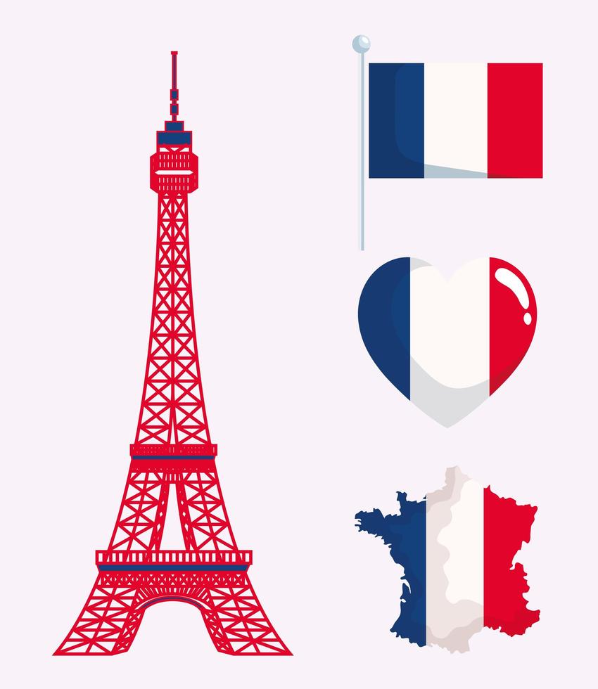 Happy bastille day symbol set vector